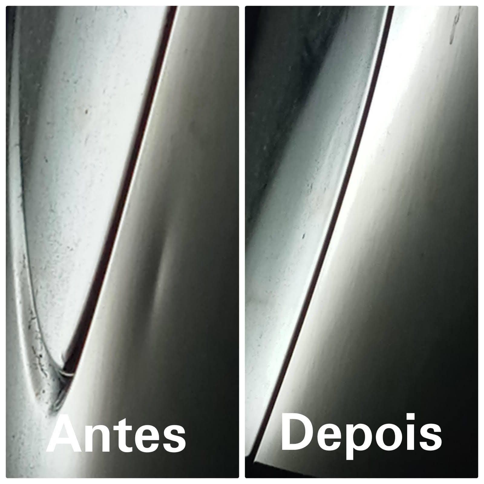 Antes e depois: acabamento em friso cromado após correção detalhada