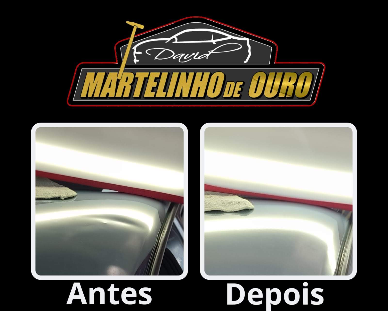 Antes e depois: amassado no teto branco recuperado por martelinho de ouro