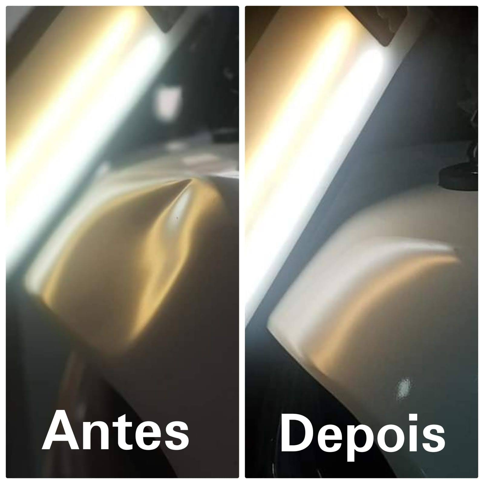 Antes e depois: mossa em superfície escura totalmente nivelada